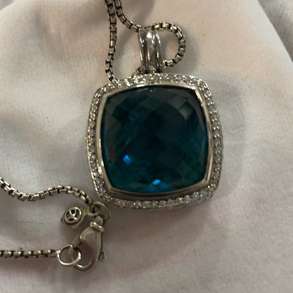 Absolutely Beautiful David Yurman Hampton Blue Topaz Pendant with Diamonds. - Picture 9 of 10